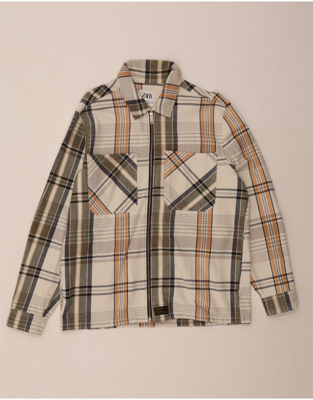 Zara Hombre Camisa Franela XL Algodón Cuadros Multicolor