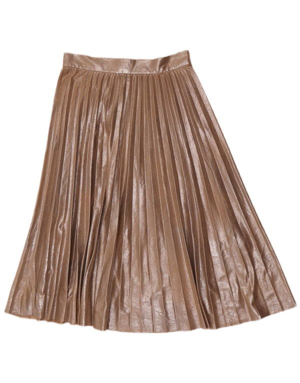 Zara Mujer Falda Plisada De Cintura Alta Pequeña W26 Poliéster Marrón