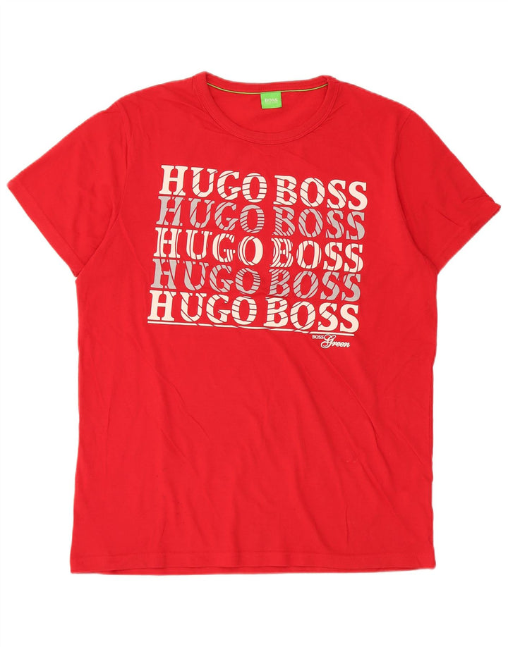Hugo Boss Hombres Camiseta Gráfica Top Grande Algodón Rojo