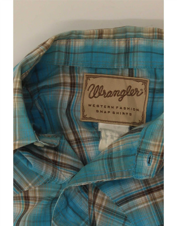 Wrangler Camisa de manga corta estilo western para hombre con cuadros en azul medio