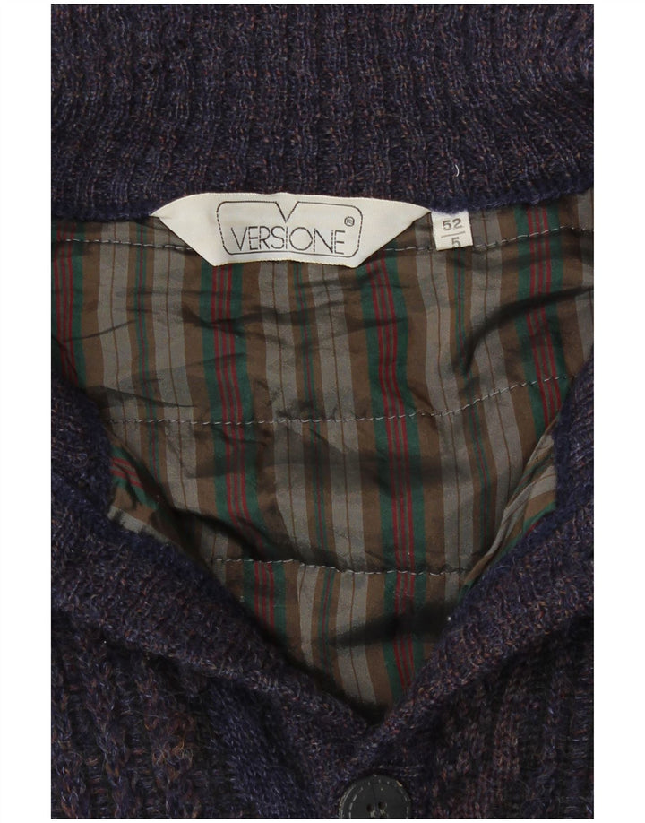 Vintage hombres Cardigan suéter IT 52 grande azul marino Paisley lana