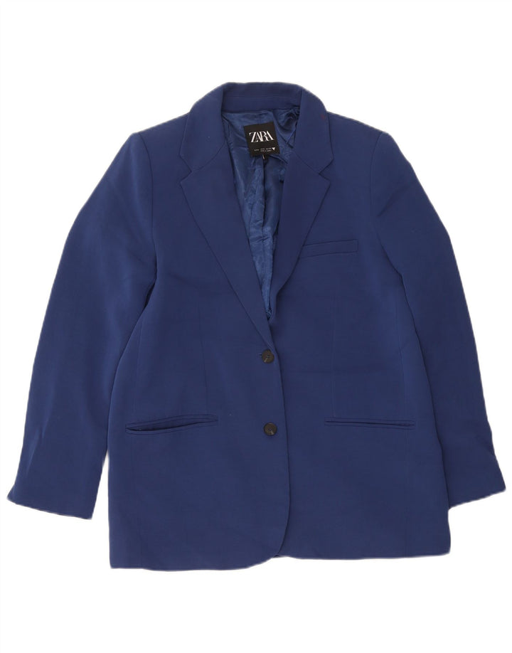 Zara Chaqueta Blazer De 2 Botones Para Mujer UK 44 Poliéster Azul Marino Mediano