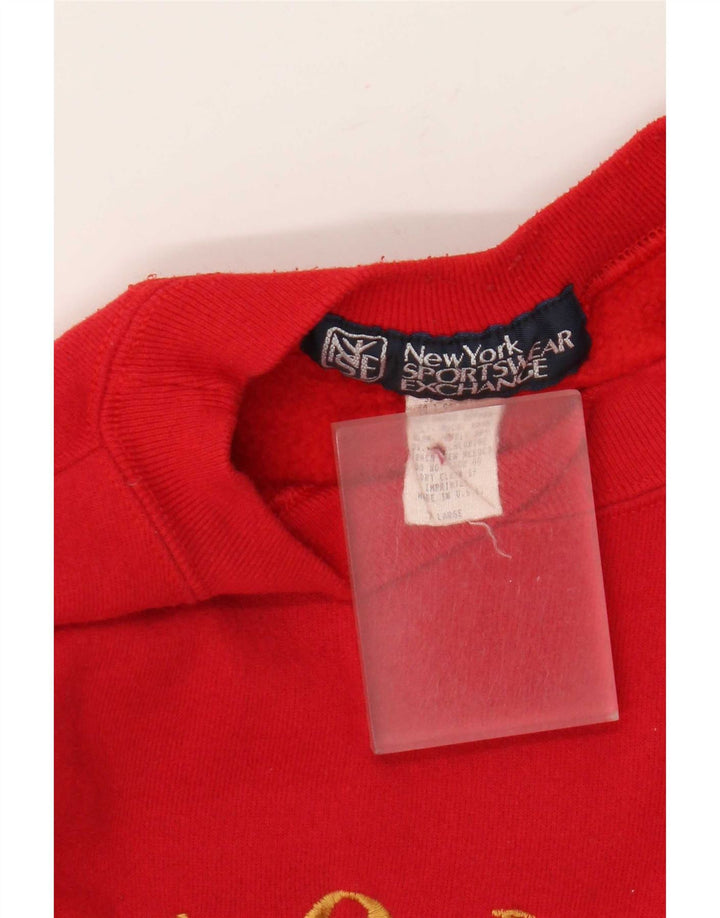 Vintage hombres sudadera gráfica jumper XL algodón rojo