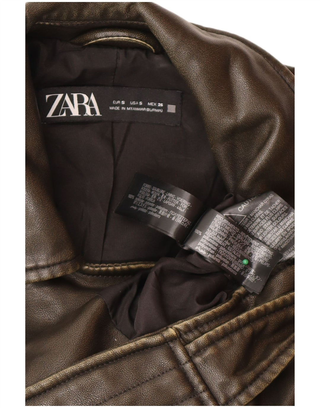 Zara Chaqueta motera extragrande de cuero para mujer UK 10 Small Marrón Poliéster