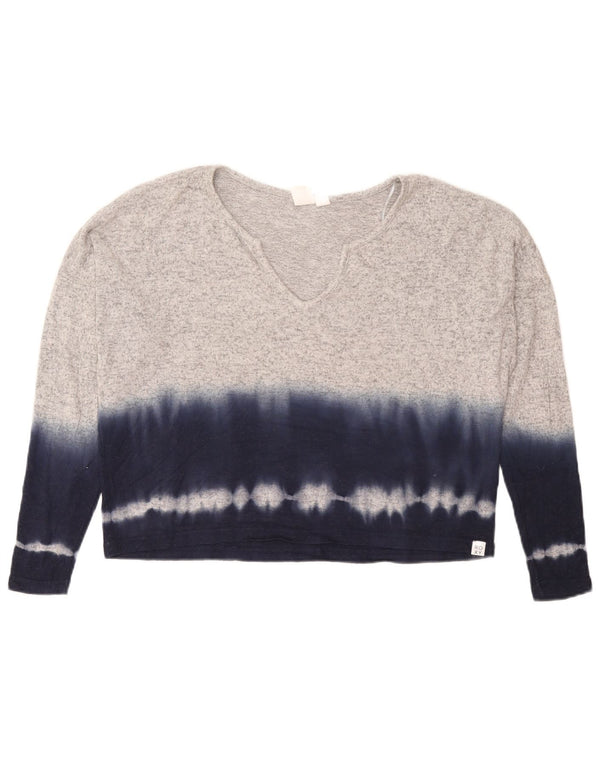 Roxy Mujer Oversize Top Manga Larga UK 10 Small Gris Tie Dye Viscosa