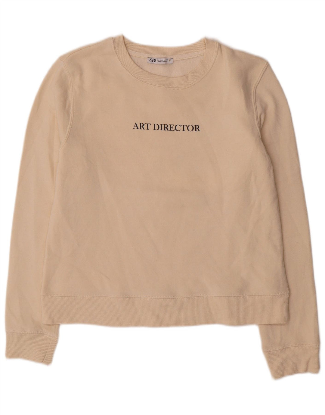Zara Mujer Sudadera Gráfica Jumper UK 14 Medium Off White Algodón