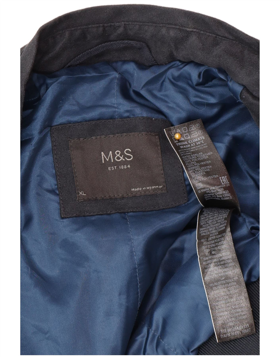 Marks & Spencer Chaqueta Bomber para Hombre UK 42 XL Poliéster Azul Marino