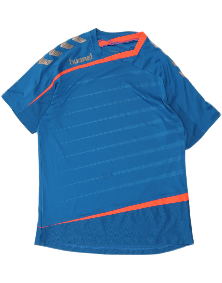 Hummel - Camiseta gráfica para hombre, talla grande, color azul a rayas