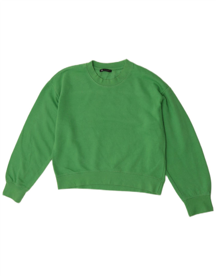 Zara Mujer Crop Sudadera Jumper UK 44 Poliéster Verde Medio