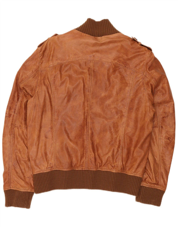 GYPSY Chaqueta de cuero estilo bomber militar para hombre UK 40 Cuero marrón grande