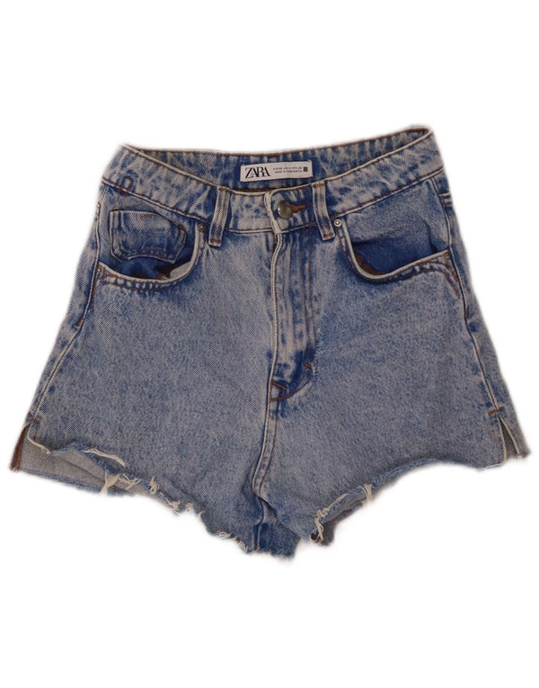 Zara Pantalones cortos vaqueros de cintura alta y pierna ancha para mujer EU 32 2XS W22 Algodón azul
