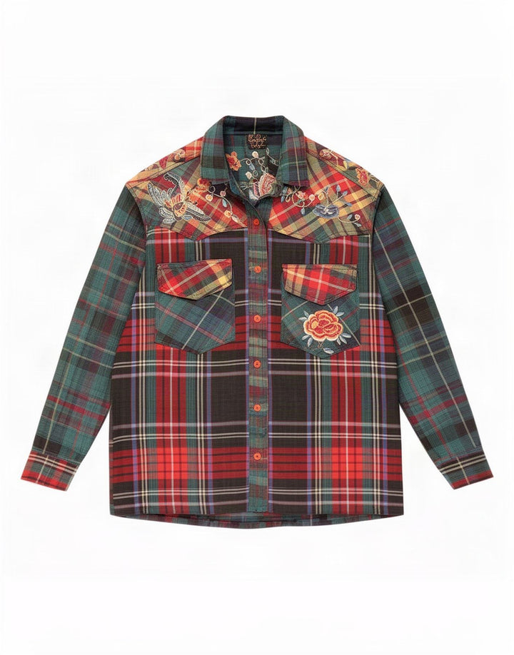 Giorgio Kauten Camisa para mujer UK 44 Viscosa a cuadros verde medio