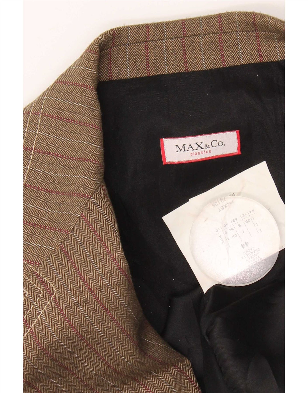 Max & Co. Chaqueta tipo blazer de 3 botones para mujer UK 42 Acetato de rayas marrón medio