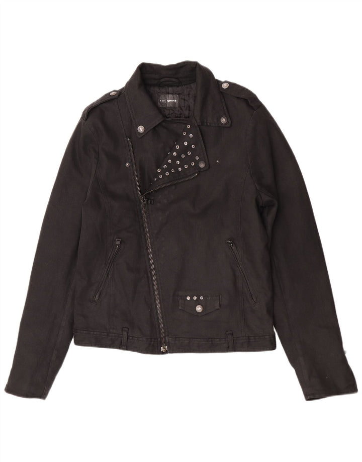 Gas Mens Denim Biker Jacket IT 50 Grande Algodón Negro