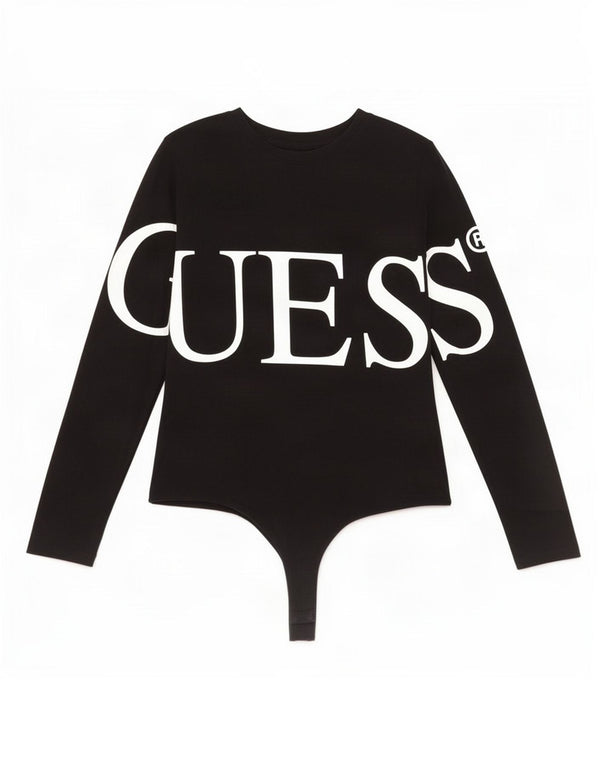 Guess Body gráfico de manga larga para mujer UK 8 Small Algodón negro