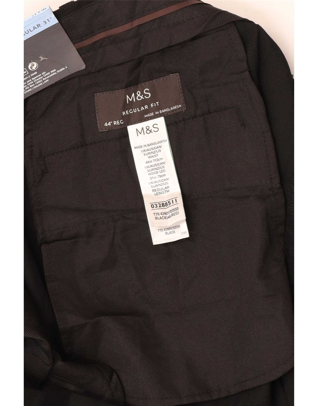 Marks & Spencer Pantalón chino de corte regular para hombre W44 L31 Poliéster negro