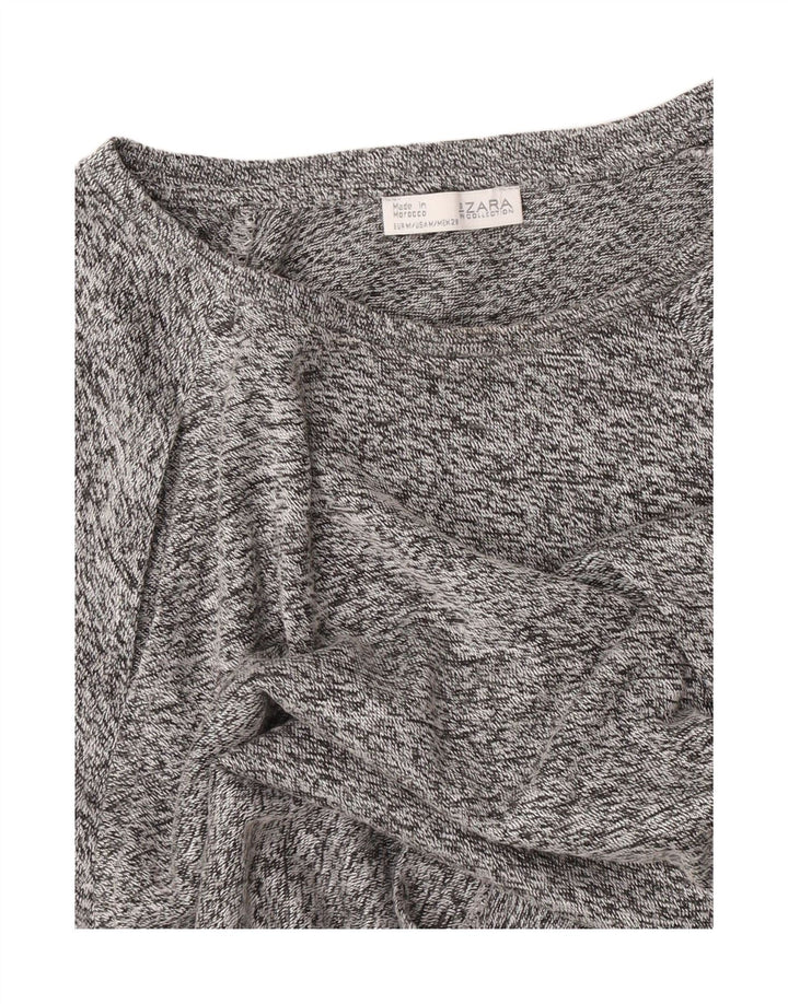 Zara Mujer Crop Camiseta Top UK 44 Gris Medio Moteado