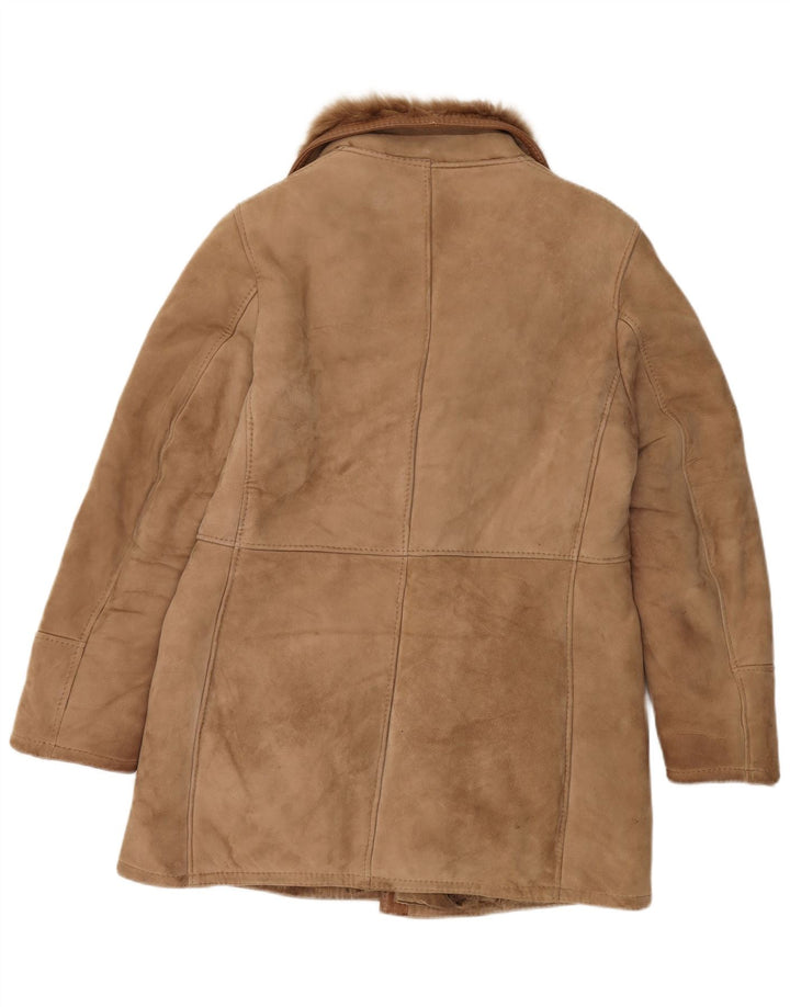 Vintage hombres doble pecho shearling chaqueta IT 50 cuero marrón grande