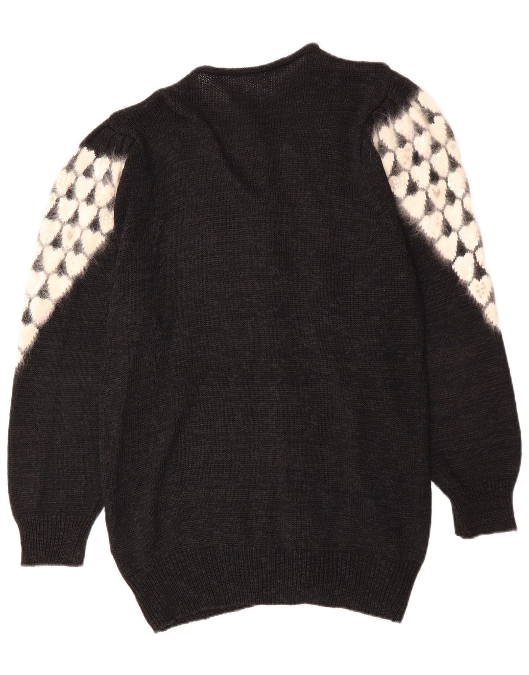 Vintage mujer Cardigan suéter EU 38 medio negro poliacrílico corazón