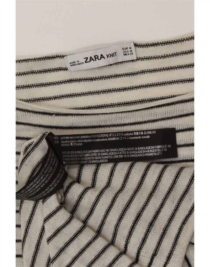 Zara Mujer Top Extragrande Manga Larga UK 44 Poliéster A Rayas Blanco Mediano