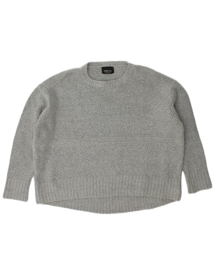 Zara Suéter De Cuello Redondo De Gran Tamaño para Mujer UK 44 Acrílico Gris Medio