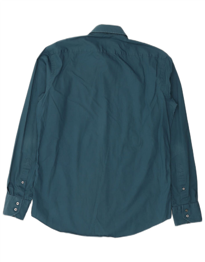 Camisa Hugo Boss Hombre Regular Fit Talla 39 Algodón Azul Medio