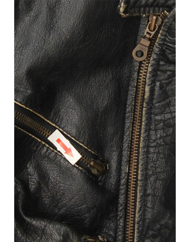 Vintage hombres cuero biker chaqueta Reino Unido 36 pequeño cuero negro