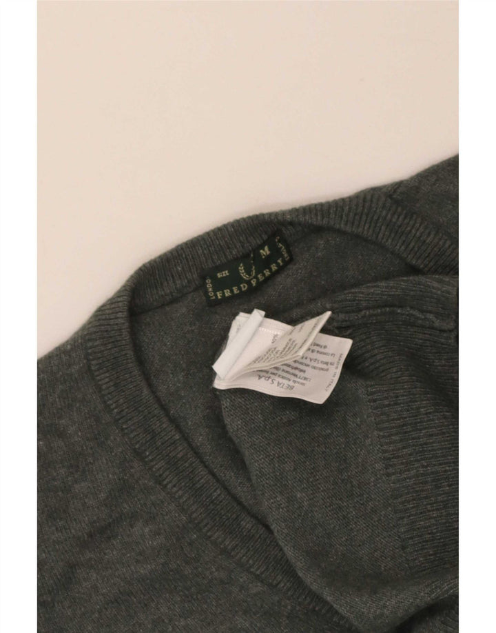 Fred Perry Jersey con cuello en V para mujer UK 42 Lana gris medio