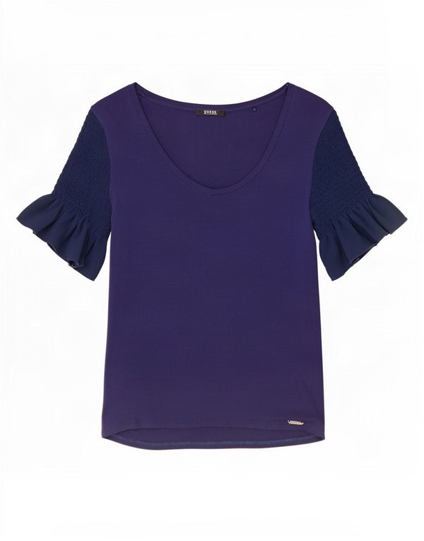 Guess Blusa para mujer Top UK 8 Small Azul marino Colorblock Rayón