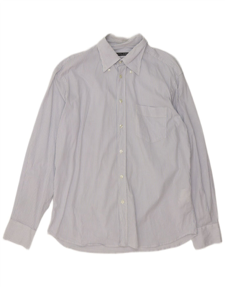 Dolce & Gabbana Camisa Hombre Grande Algodón Rayas Azules