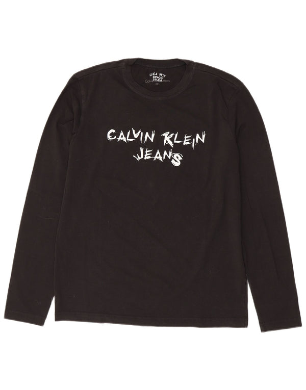 Calvin Klein Jeans Mens Graphic Top Manga Larga Grande Algodón Negro