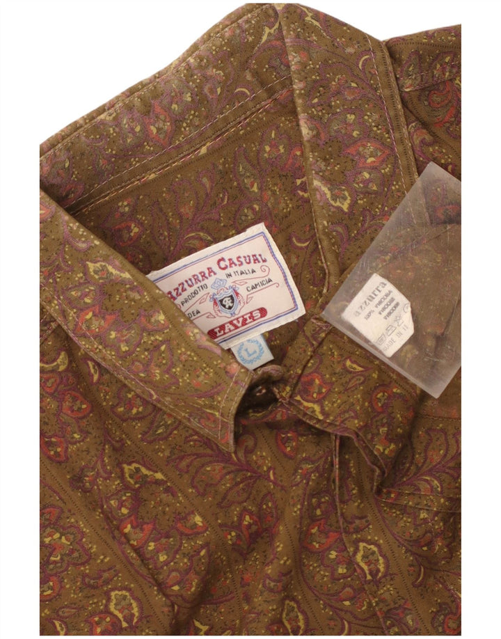 Camisa Azzurra Hombre Large Caqui Paisley Viscosa