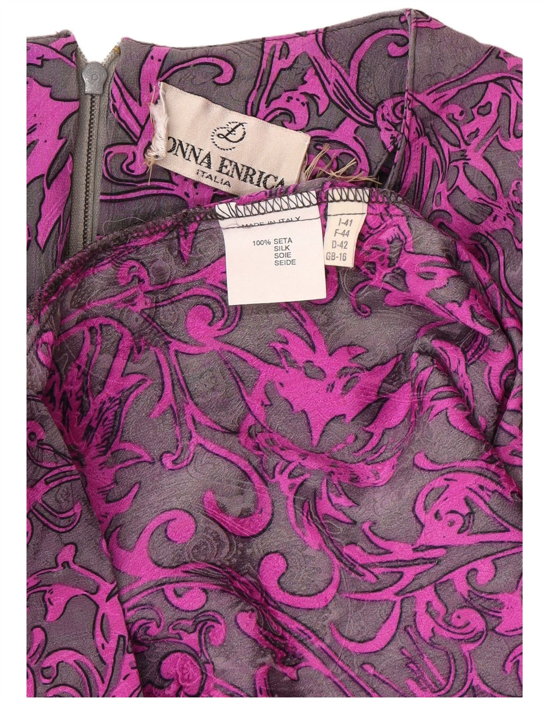 DONNA ENRICA Vestido recto de manga larga para mujer UK 46 Large Purple Paisley