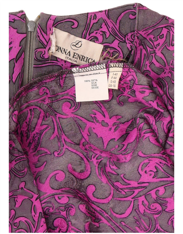 DONNA ENRICA Vestido recto de manga larga para mujer UK 46 Large Purple Paisley