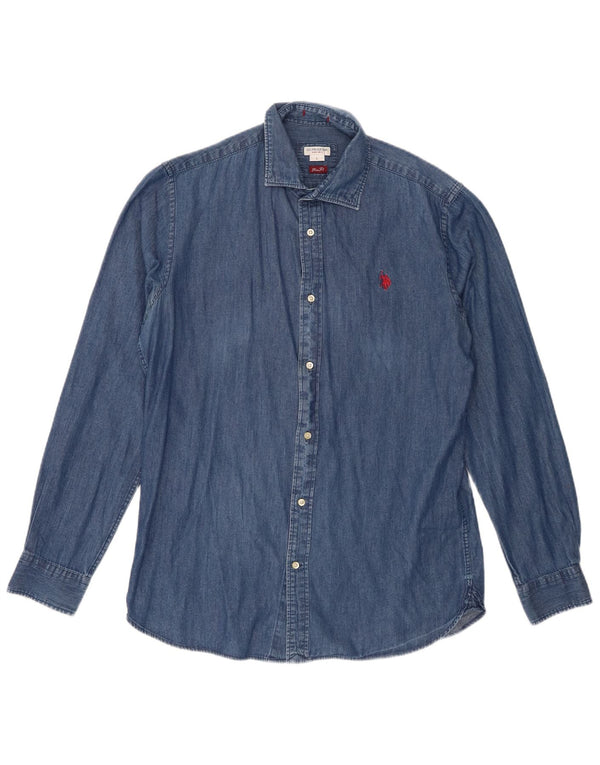 Asociación de Polo de EE. UU. Camisa vaquera ajustada para hombre Azul grande