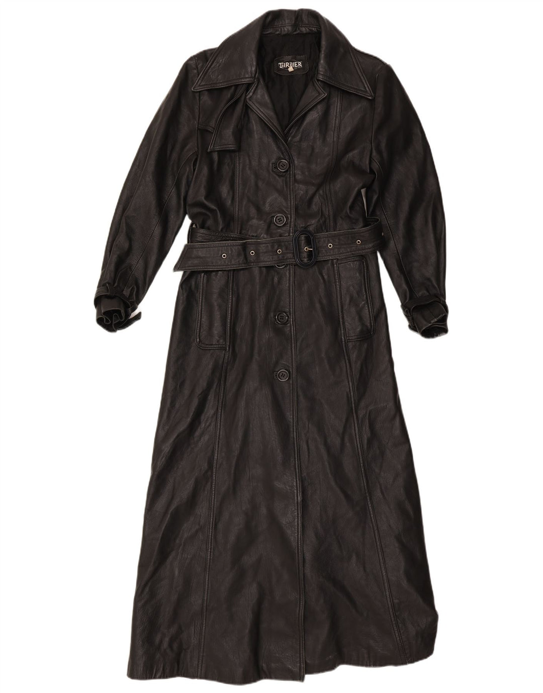 Vintage mujer cuero abrigo Reino Unido 16 grande negro