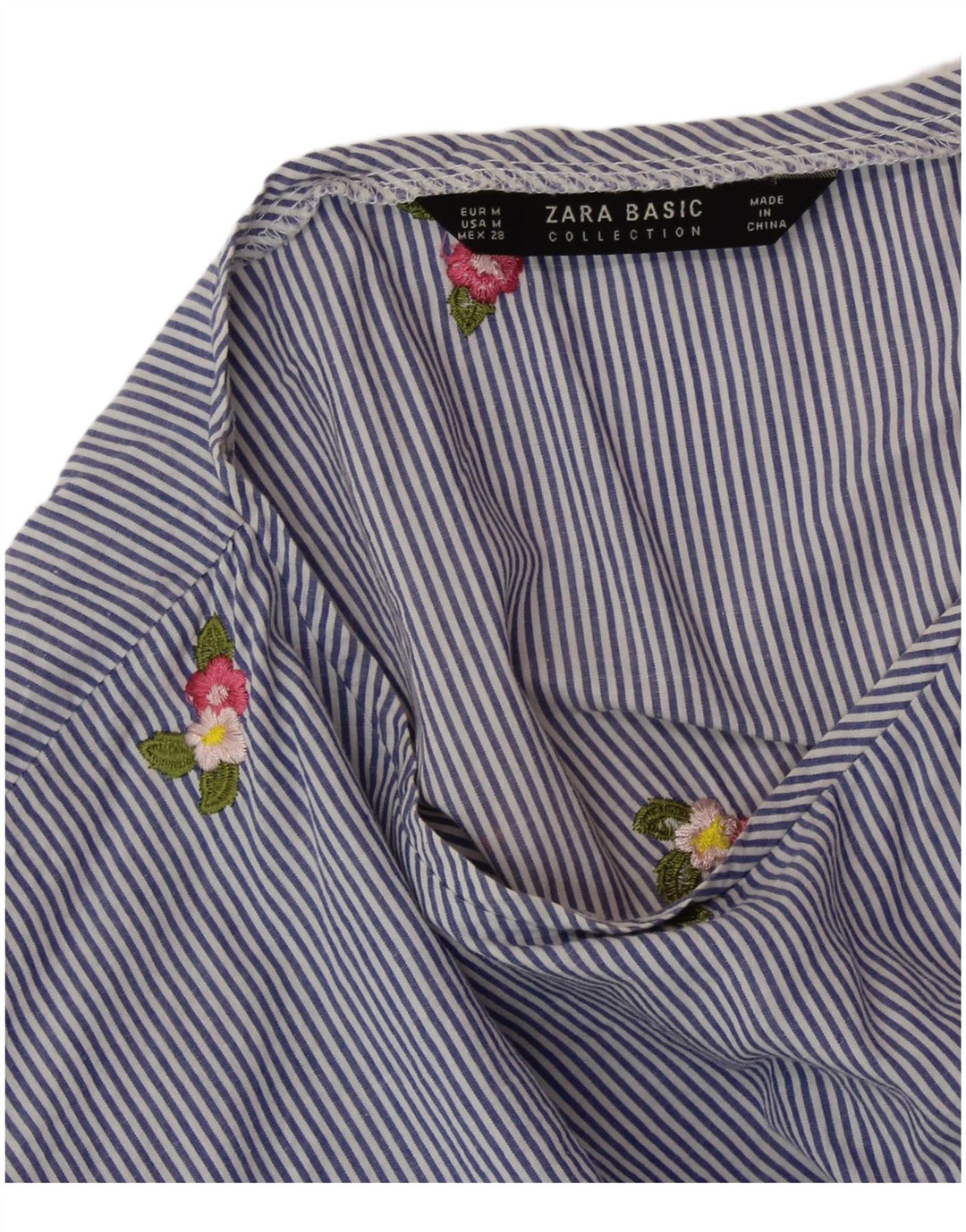 ZARA Mujer Blusa Corta Top UK 44 Rayas Azul Medio