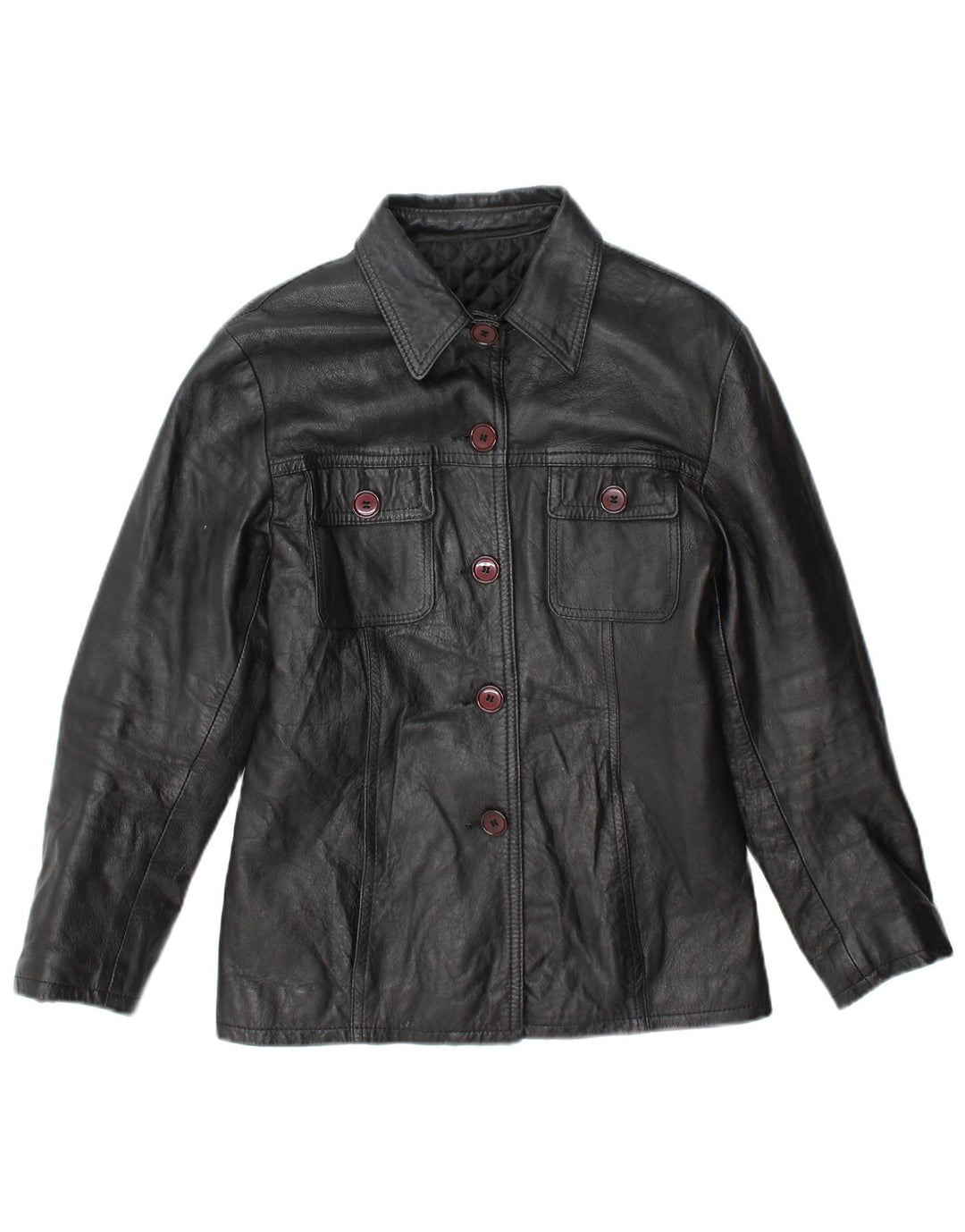 Regina Schrecker Chaqueta de cuero para mujer UK 10 Small Black