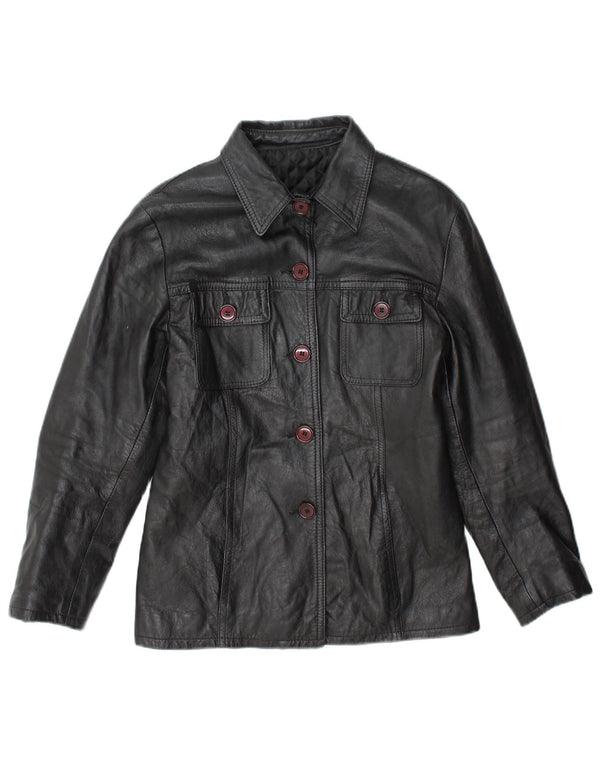 Regina Schrecker Chaqueta de cuero para mujer UK 10 Small Black
