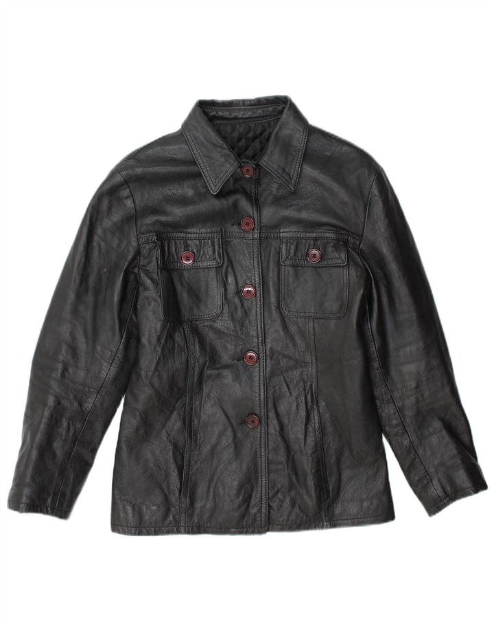 Regina Schrecker Chaqueta de cuero para mujer UK 10 Small Black