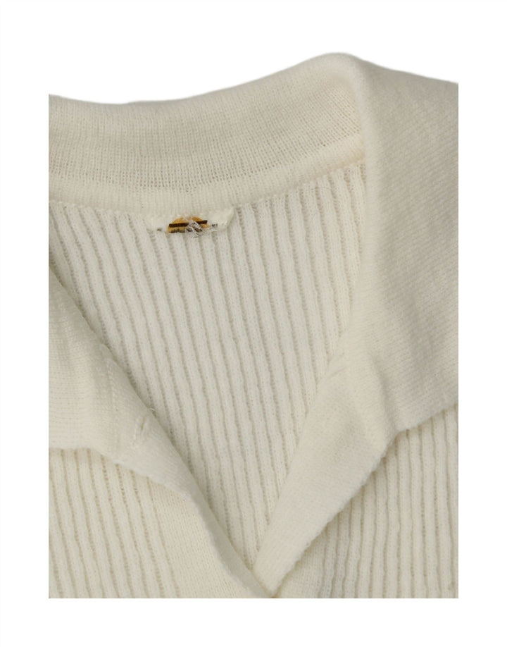 VINTAGE Womens Short Sleeve Cardigan Sweater UK 14 Medium White