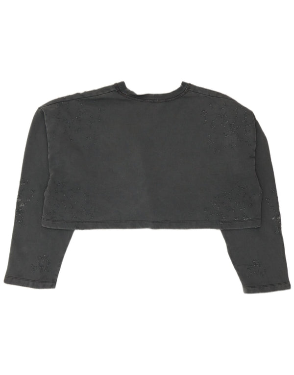 Zara Mujer Crop Oversize Sudadera Jumper UK 10 Small Gris Algodón