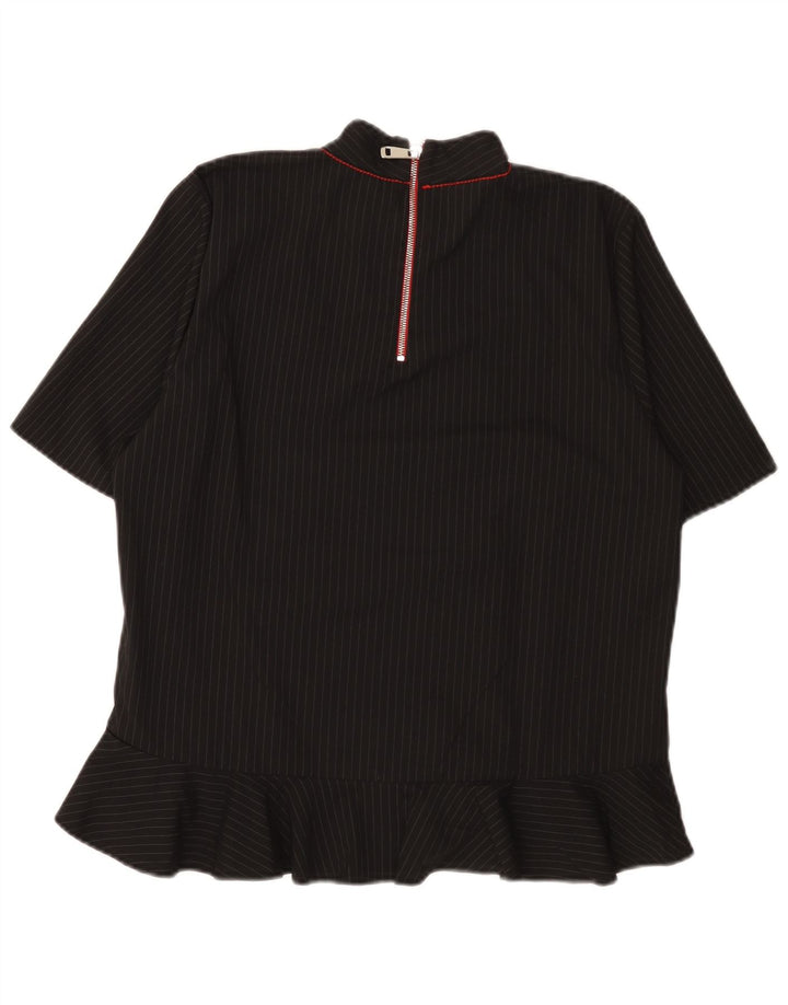 Zara Mujer Blusa Top UK 44 Medio Negro Colorblock Poliéster