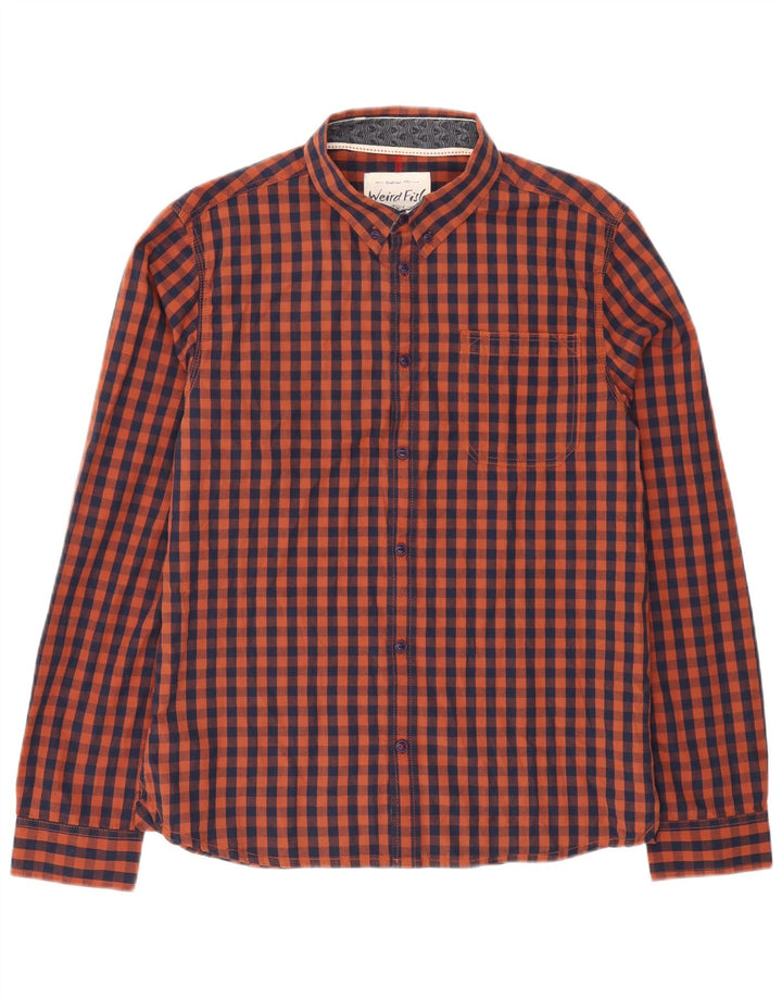 Camisa de hombre Weird Fish de algodón a cuadros marrón medio