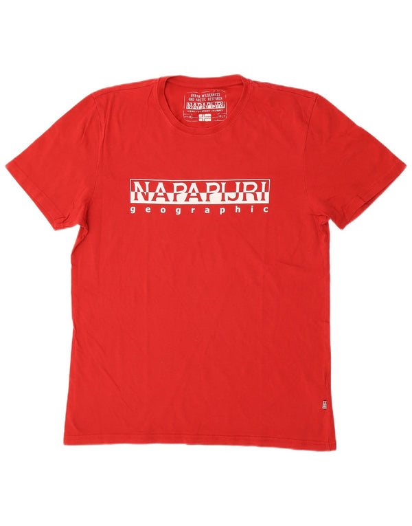 Napapijri Camiseta con gráfico geográfico para hombre Top grande de algodón rojo