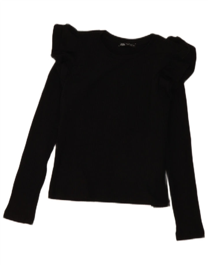 Zara Mujer Crop Blusa De Manga Larga Top UK 10 Small Negro