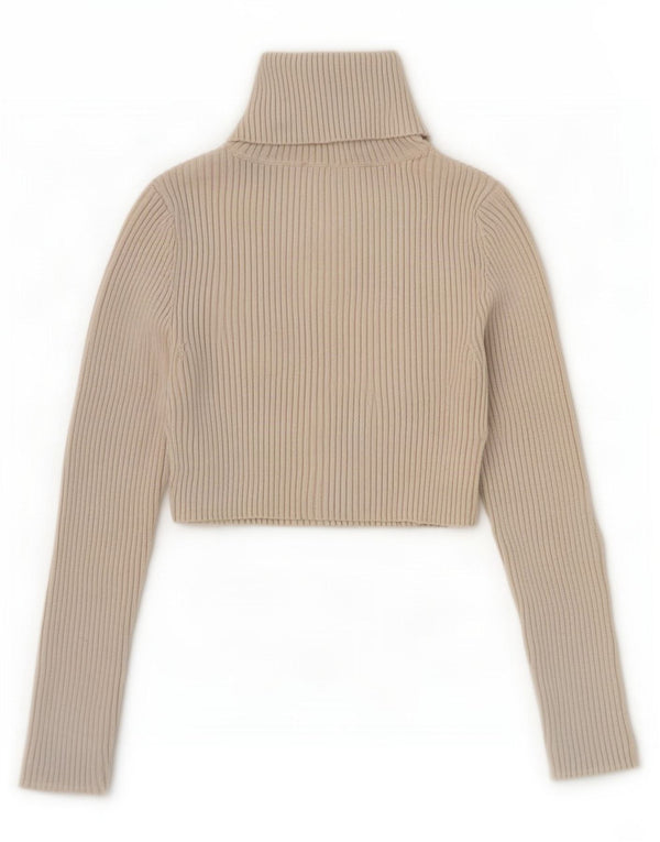 Zara Mujer Crop Polo Neck Jumper Sweater UK 8 Small Gris Viscosa