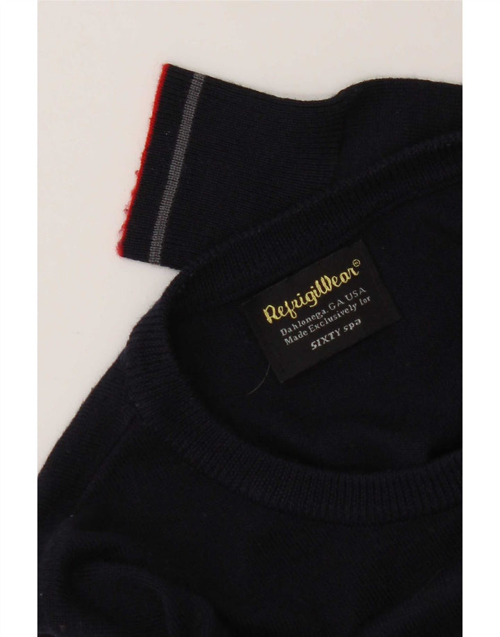Refrigiwear Suéter tipo jersey con cuello redondo y corte regular para hombre, talla pequeña, azul marino