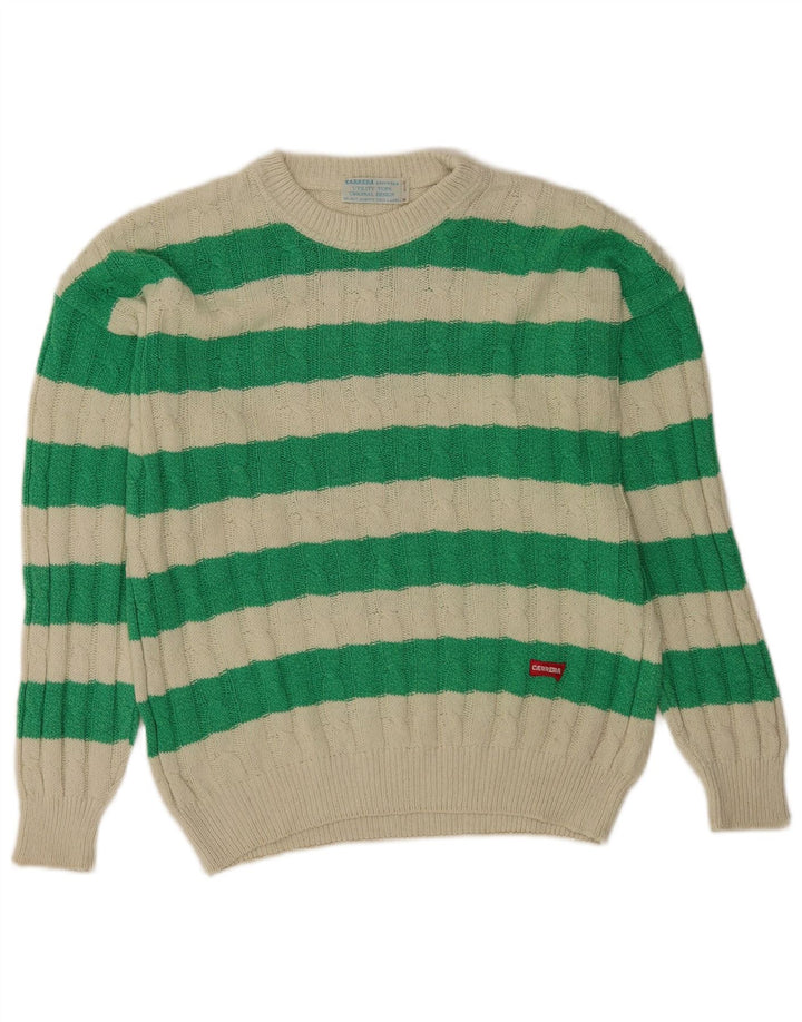 Carrera Jersey De Cuello Redondo Para Hombre Jersey De Algodón A Rayas Verde Medio