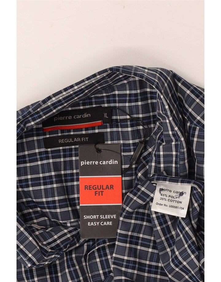 Pierre Cardin Camisa de manga corta para hombre de corte regular XL Poliéster a cuadros azules
